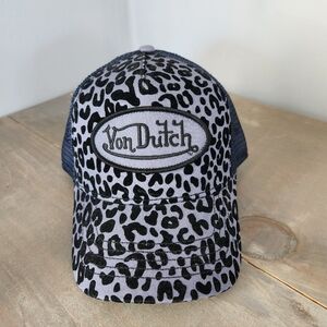 Von Dutch Navy Cheetah Flocked Trucker Hat